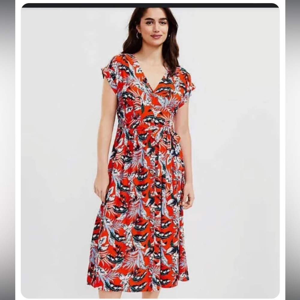 Loft botanical tropical midi dress